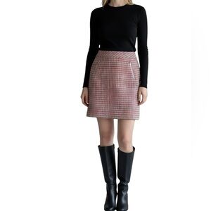 Talbots Plaid Wool Blend A~Line Skirt Sz 2 Zipper Pockets Lined High Waist Pink